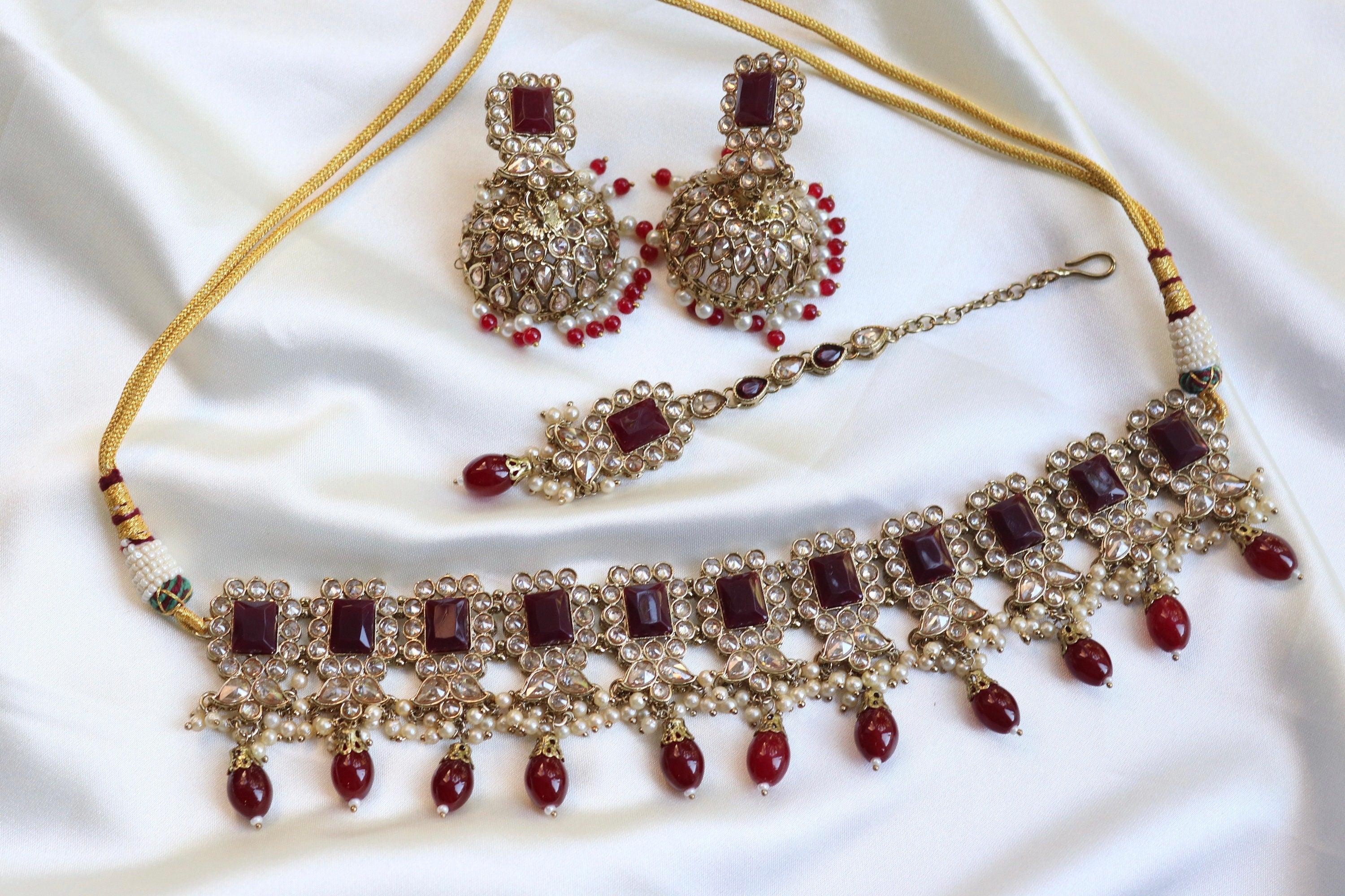 Myra Octo Burgandy Maroon Polki Choker Set India Necklace Set Punjabi Jewelry Pakistani Necklace Indian Jewelry Bollywood Kundan Necklace