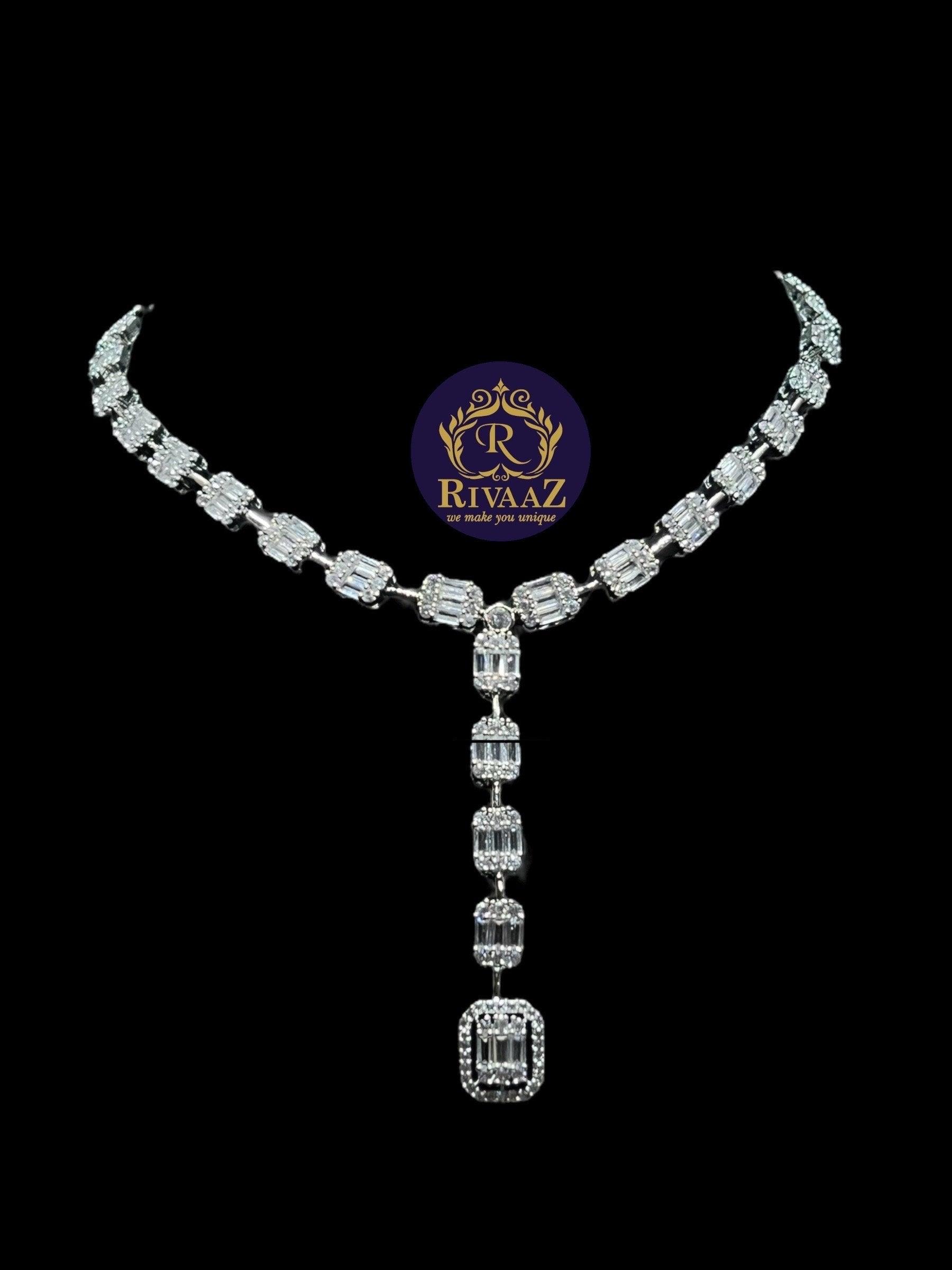CZ Lariat Y Necklace Cubic Zirconia Necklace White Rhodium Wedding Jewelry Prom Necklace