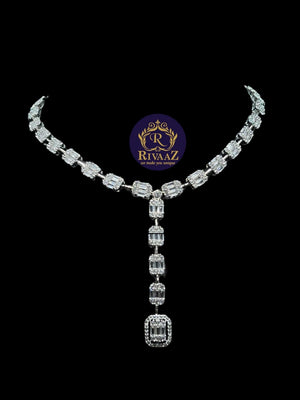 CZ Lariat Y Necklace Cubic Zirconia Necklace White Rhodium Wedding Jewelry Prom Necklace