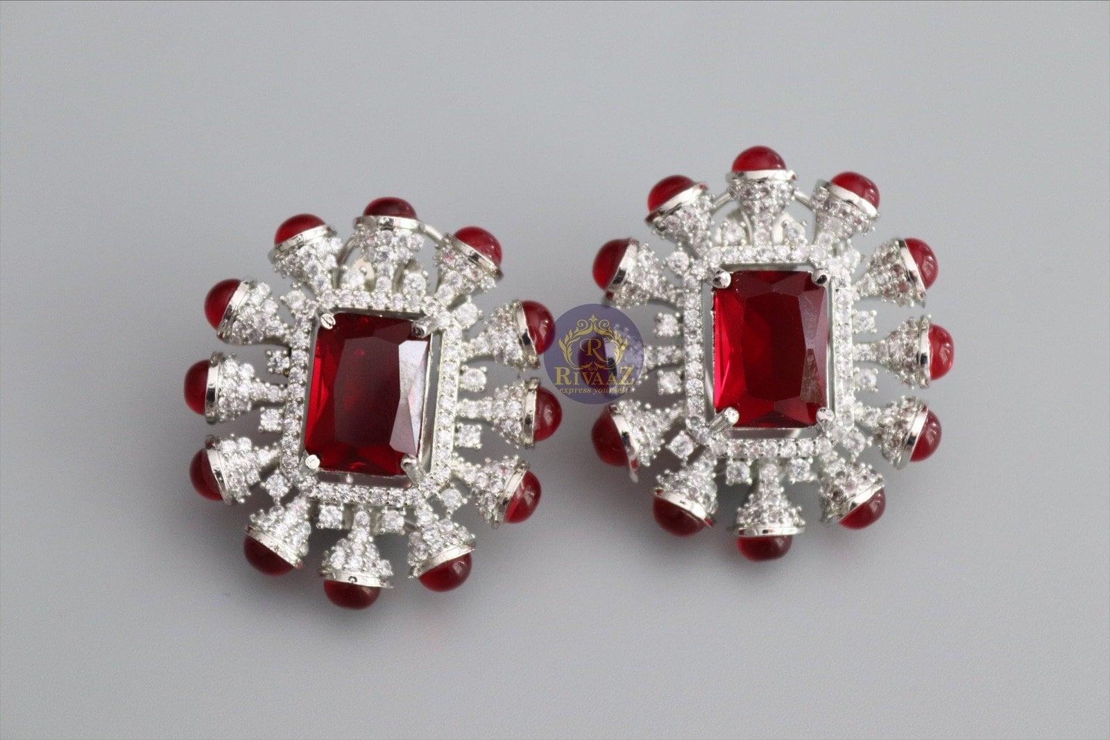 Kiara CZ Emerald Studs Indian Stud Statement Earrings Pakistani Earrings Cubic Zirconia EarringsIndian jewelryIndian earrings