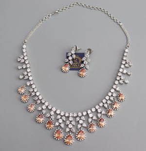 Sold Out May Gold CZ Diamond Necklace White Rhodium American Diamond Necklace Pakistani Jewelry Statement Necklace Cubic Zirconia Necklace