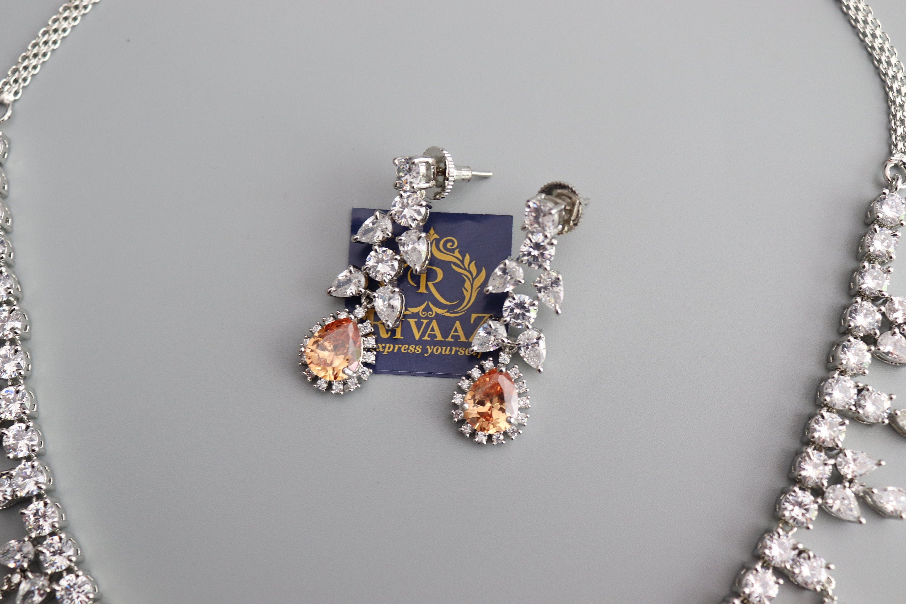 Sold Out May Gold CZ Diamond Necklace White Rhodium American Diamond Necklace Pakistani Jewelry Statement Necklace Cubic Zirconia Necklace