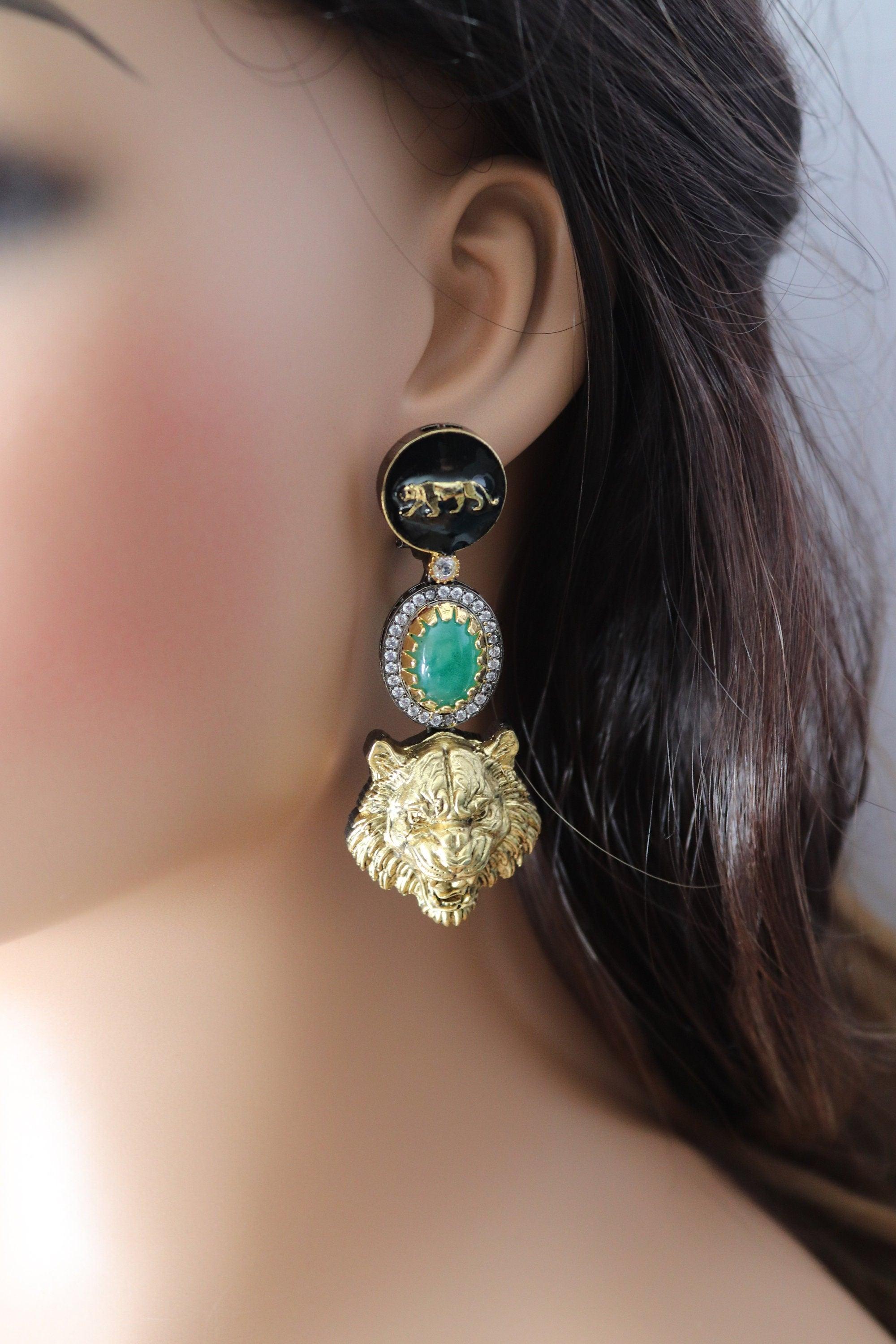 Sabya inspired Jaguar tropical earrings Long Indian Earrings Chaandbali Sabhysachi Jewelry Indian Jewelry Indian Earrings Bollywood Jewelry