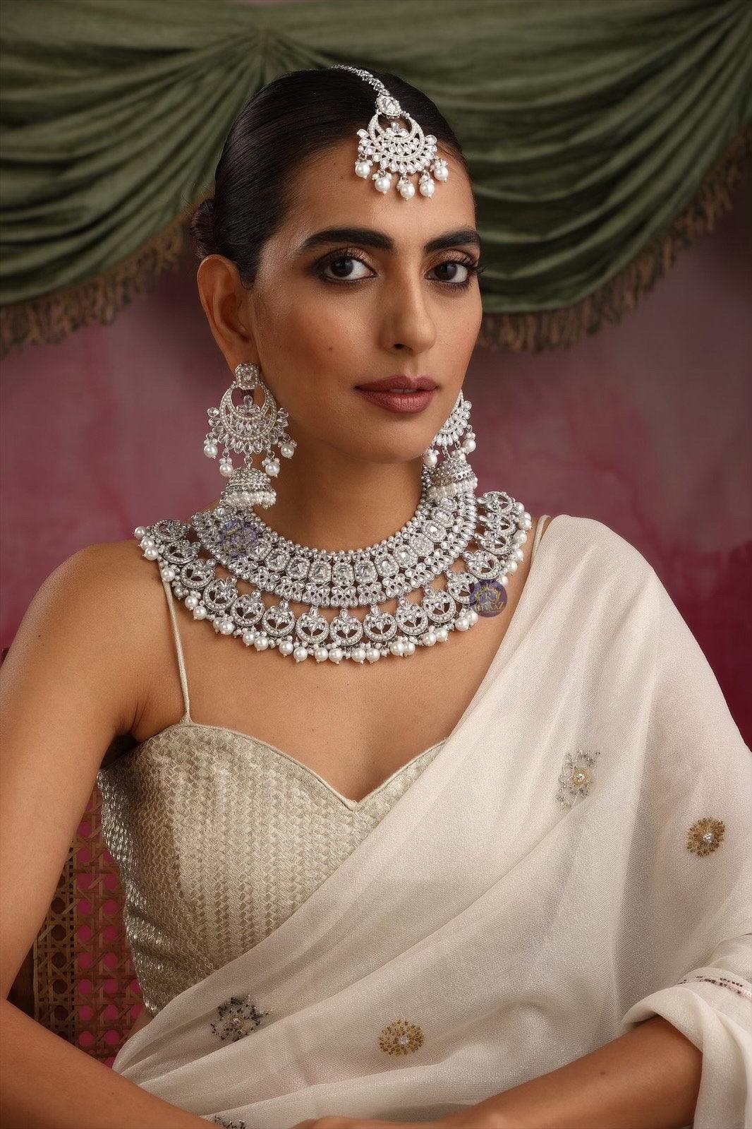 Silver Polki Necklace / Silver Choker/ Indian Choker Necklace/ Pakistani jewelry/ Indian jewelry/ Indian necklace/ Pakistani Choker