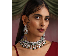 Erika Emerald Diamond Pearl Choker Earrings / Indian jewelry/ Indian Choker/ Pakistani jewelry/ Bollywood jewelry/ Pakistani Necklace