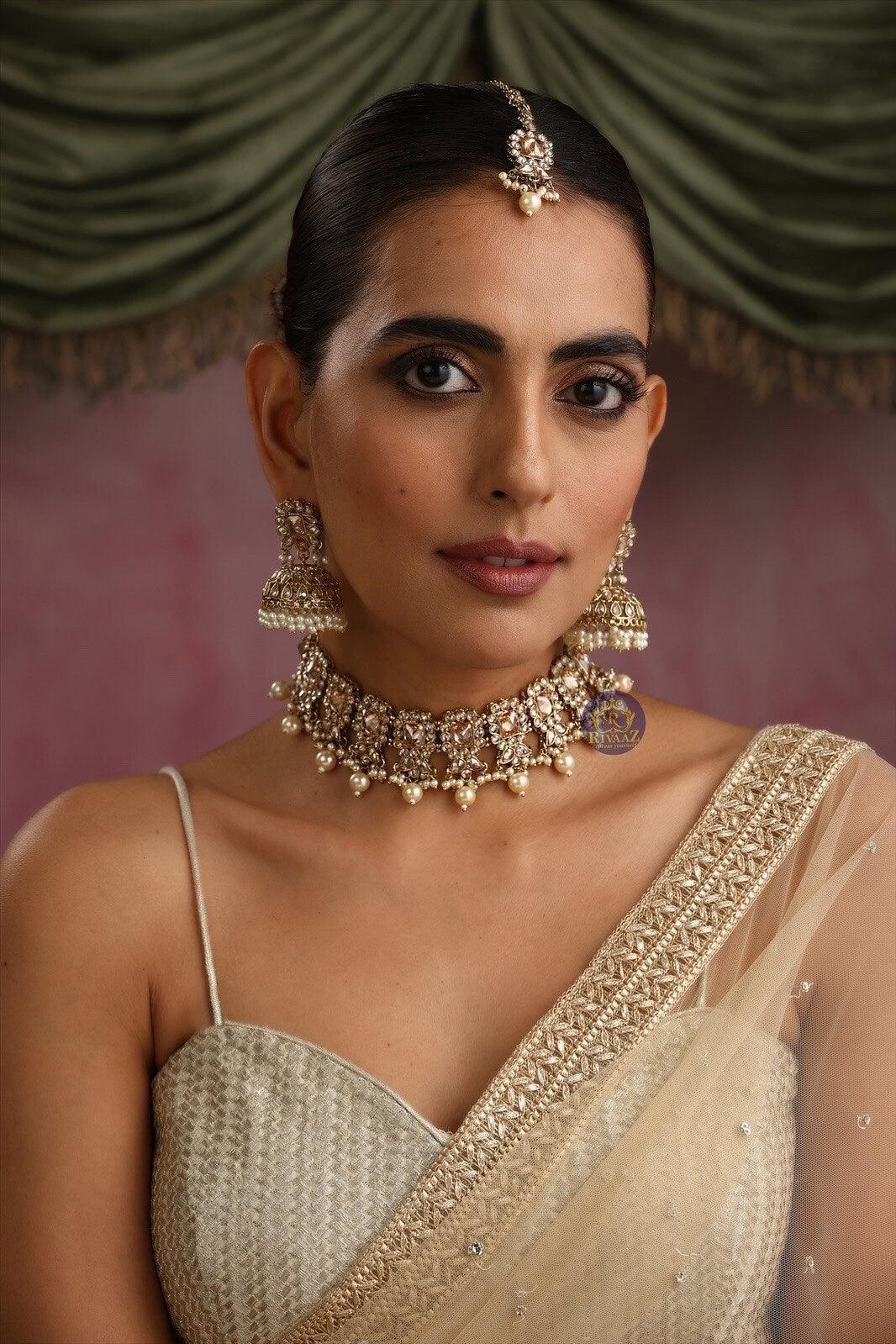 Myra Pink Polki Choker Indian Jewelry Punjabi Choker Pakistani jewelry Indian necklace Punjabi Choker Kundan Set