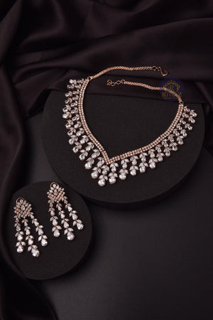 Sold Out Diana Rose Gold CZ Necklace With Earrings American Diamond CZ Necklace Choker Necklace Indian Cubic Zirconia Necklace