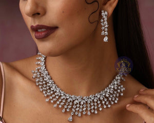 CZ Necklace Set Baguettes Diamond Necklace American Diamond Set Indian Jewelry Wedding Necklace And Earrings Set Wedding Statement Necklace
