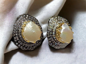 Sold Out Baroque Pearl Diamond CZ Studs Statement Earrings Indian Jewelry Indian Earrings Indian Studs Crystal Earrings Bollywood Jewelry