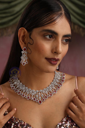 Ruby Diamond Necklace American Diamond Necklace Silver Necklace by Rivaaz