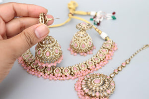 Simi Baby Pink Polki Necklace Kundan Gold Necklace by Rivaaz Jewelry Kundan Necklace Set