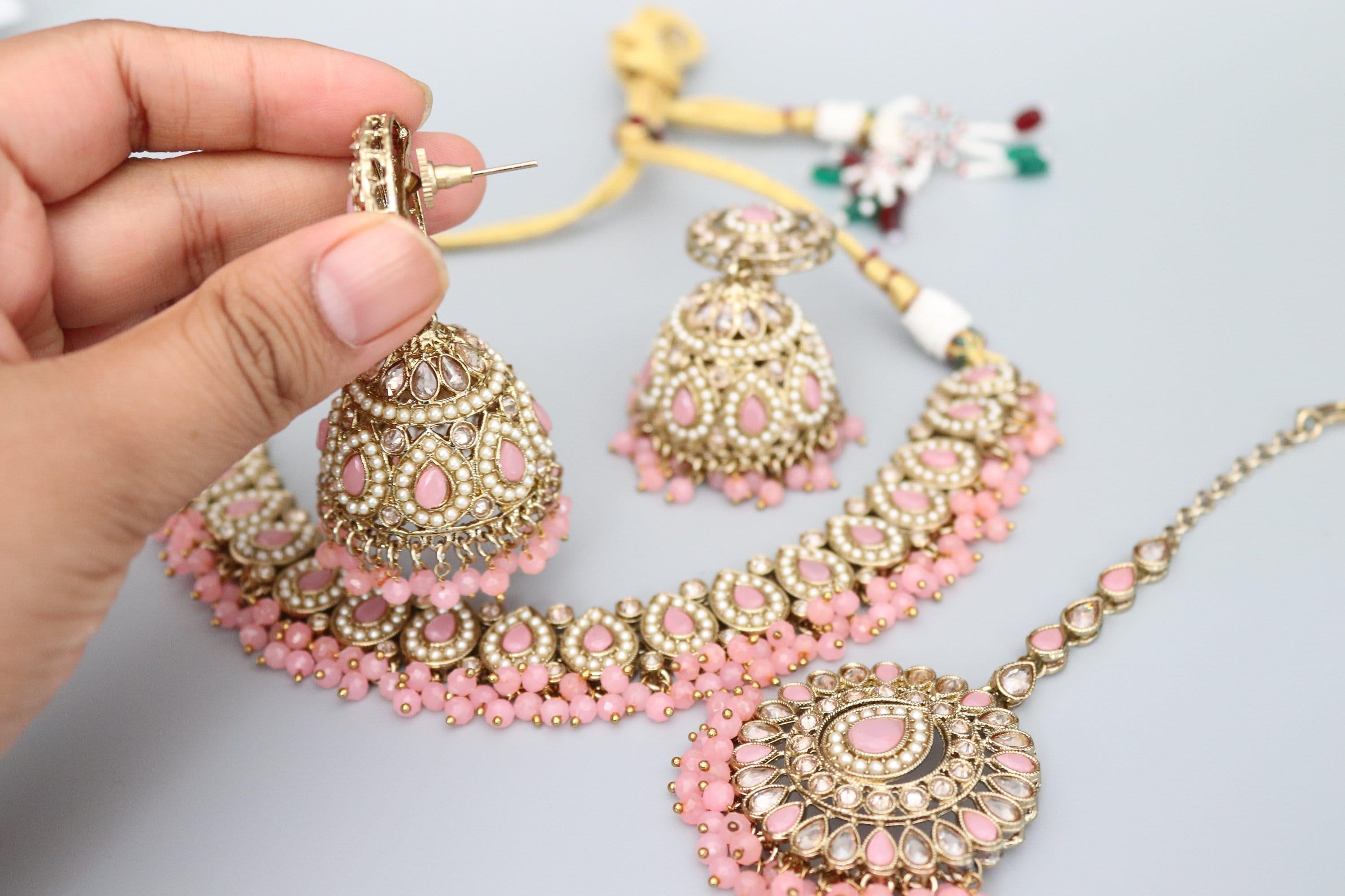 Simi Baby Pink Polki Necklace Kundan Gold Necklace by Rivaaz Jewelry Kundan Necklace Set