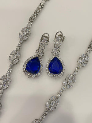 Nora Sapphire Blue CZ Pendant Necklace Statement Jewelry Statement Necklace Diamond Crystal American Diamond Indian Jewelry