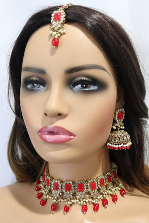 Myra Octo Red Polki Choker Set India Necklace Set Punjabi Jewelry Pakistani Necklace Indian Jewelry Bollywood Kundan Necklace