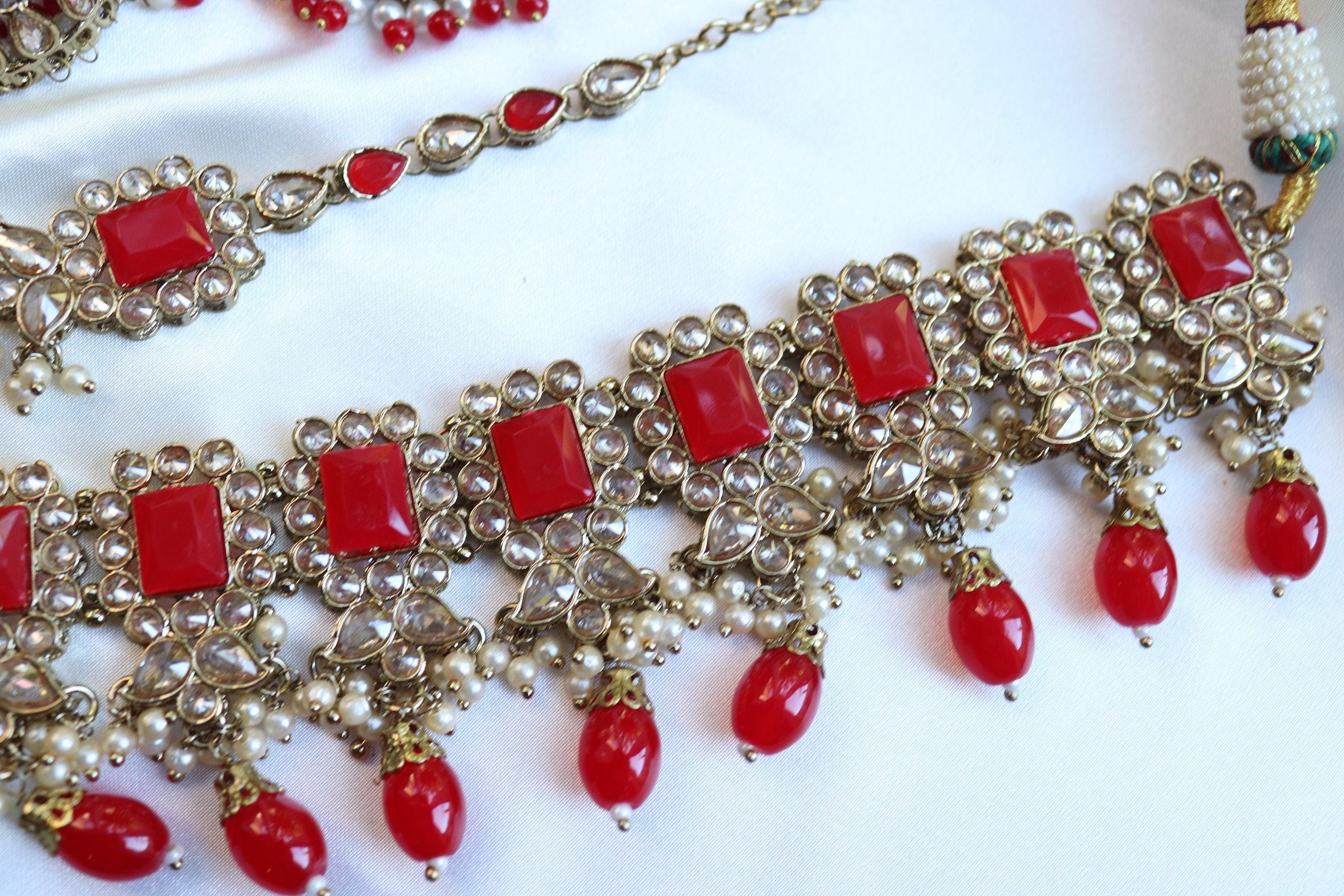 Myra Octo Red Polki Choker Set India Necklace Set Punjabi Jewelry Pakistani Necklace Indian Jewelry Bollywood Kundan Necklace