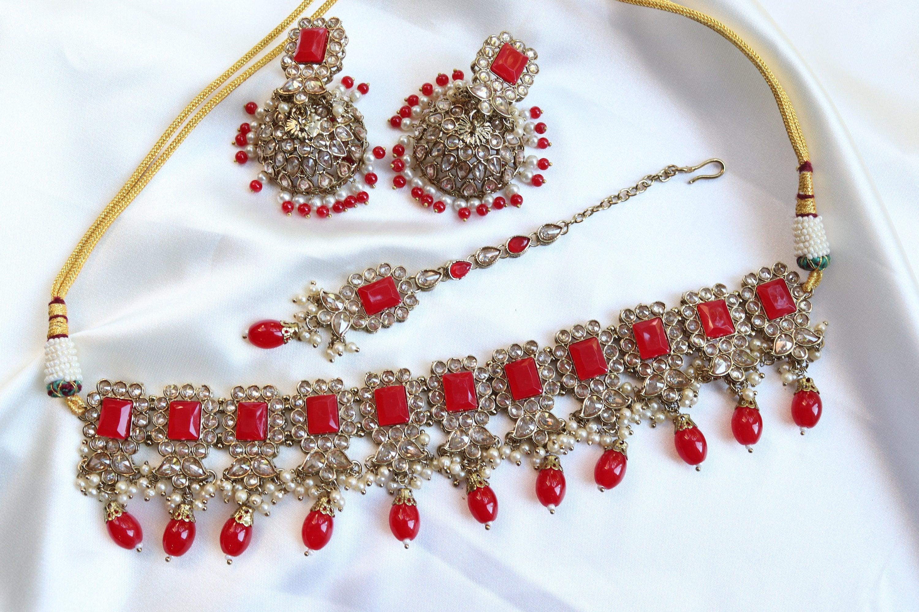 Myra Octo Red Polki Choker Set India Necklace Set Punjabi Jewelry Pakistani Necklace Indian Jewelry Bollywood Kundan Necklace