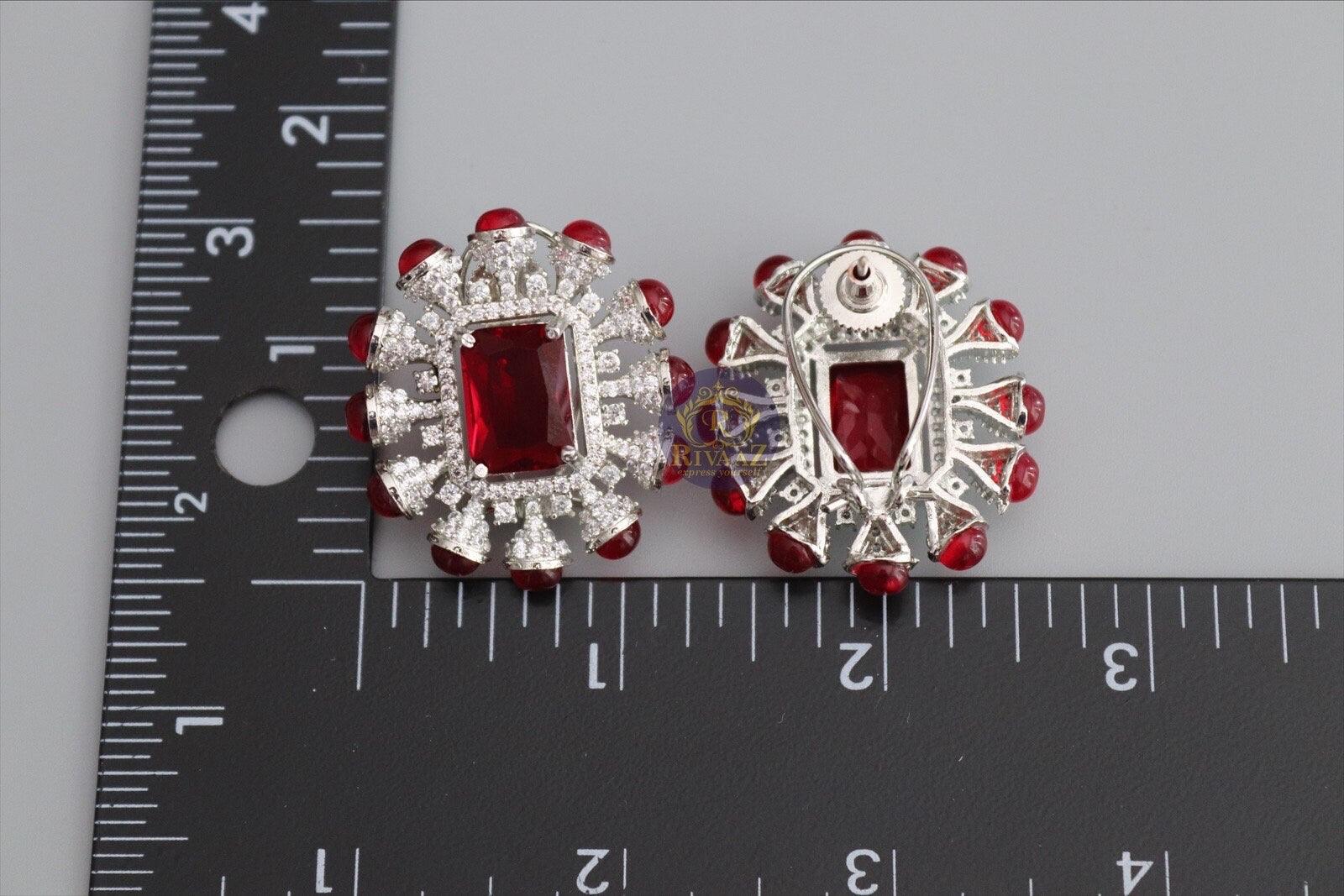 Kiara CZ Emerald Studs Indian Stud Statement Earrings Pakistani Earrings Cubic Zirconia EarringsIndian jewelryIndian earrings