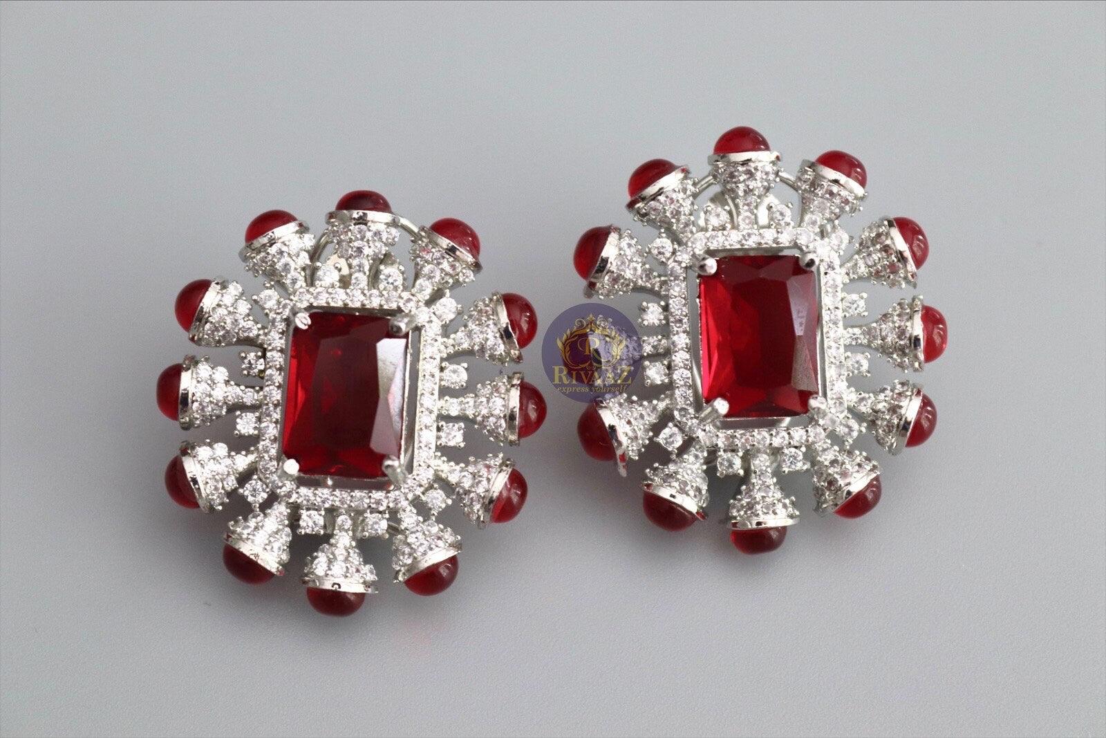 Kiara CZ Emerald Studs Indian Stud Statement Earrings Pakistani Earrings Cubic Zirconia EarringsIndian jewelryIndian earrings