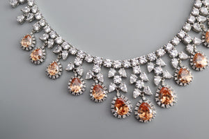 Sold Out May Gold CZ Diamond Necklace White Rhodium American Diamond Necklace Pakistani Jewelry Statement Necklace Cubic Zirconia Necklace