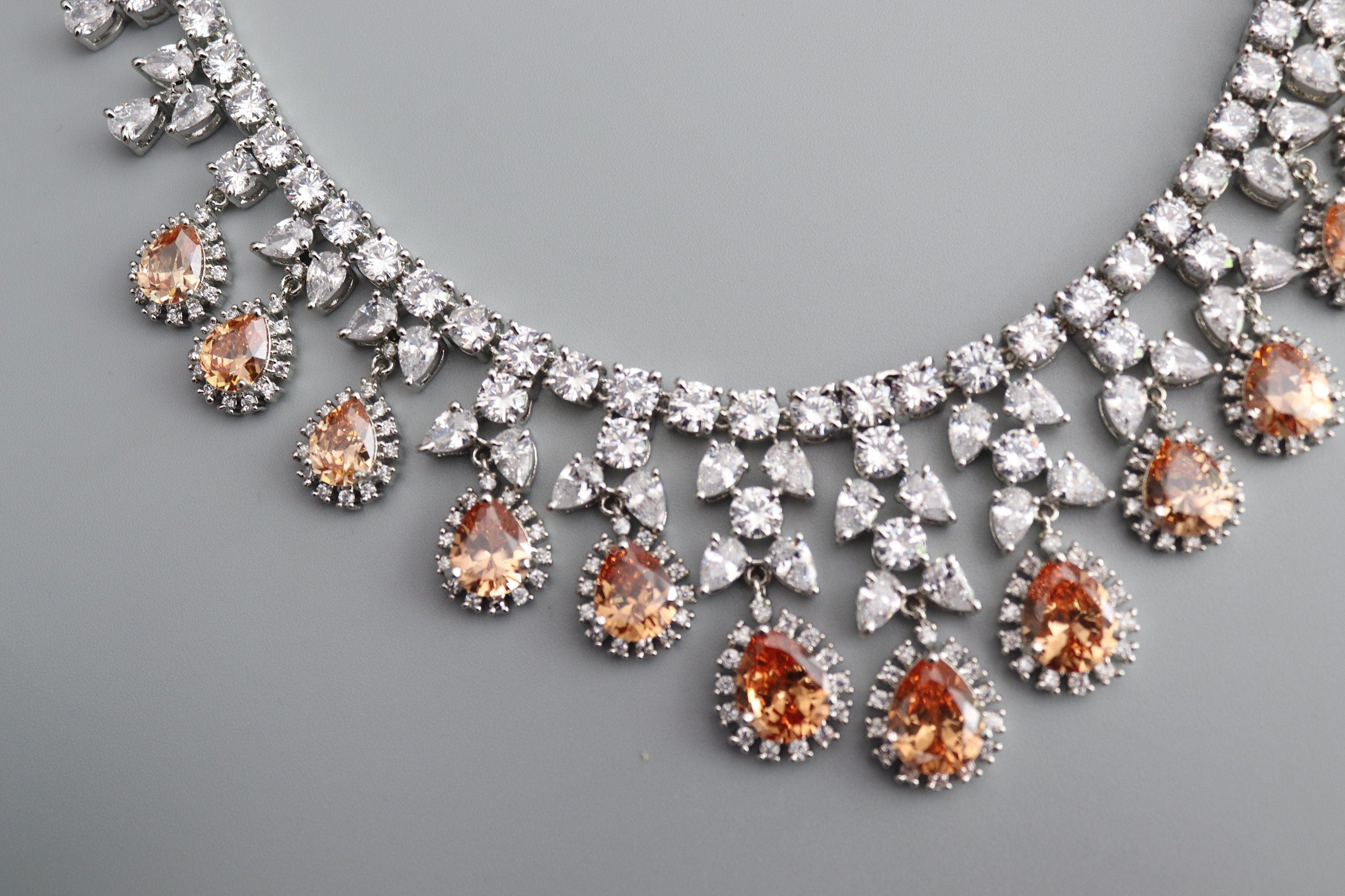 Sold Out May Gold CZ Diamond Necklace White Rhodium American Diamond Necklace Pakistani Jewelry Statement Necklace Cubic Zirconia Necklace