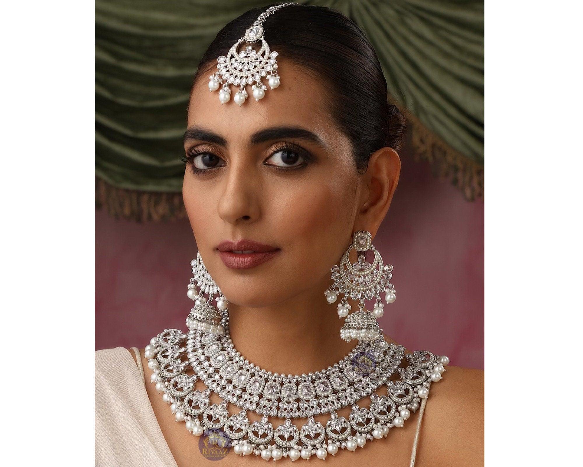 Silver Polki Necklace / Silver Choker/ Indian Choker Necklace/ Pakistani jewelry/ Indian jewelry/ Indian necklace/ Pakistani Choker
