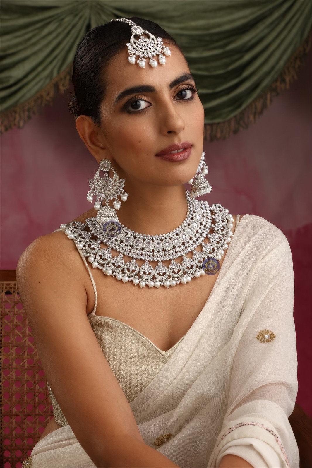 Silver Polki Necklace / Silver Choker/ Indian Choker Necklace/ Pakistani jewelry/ Indian jewelry/ Indian necklace/ Pakistani Choker