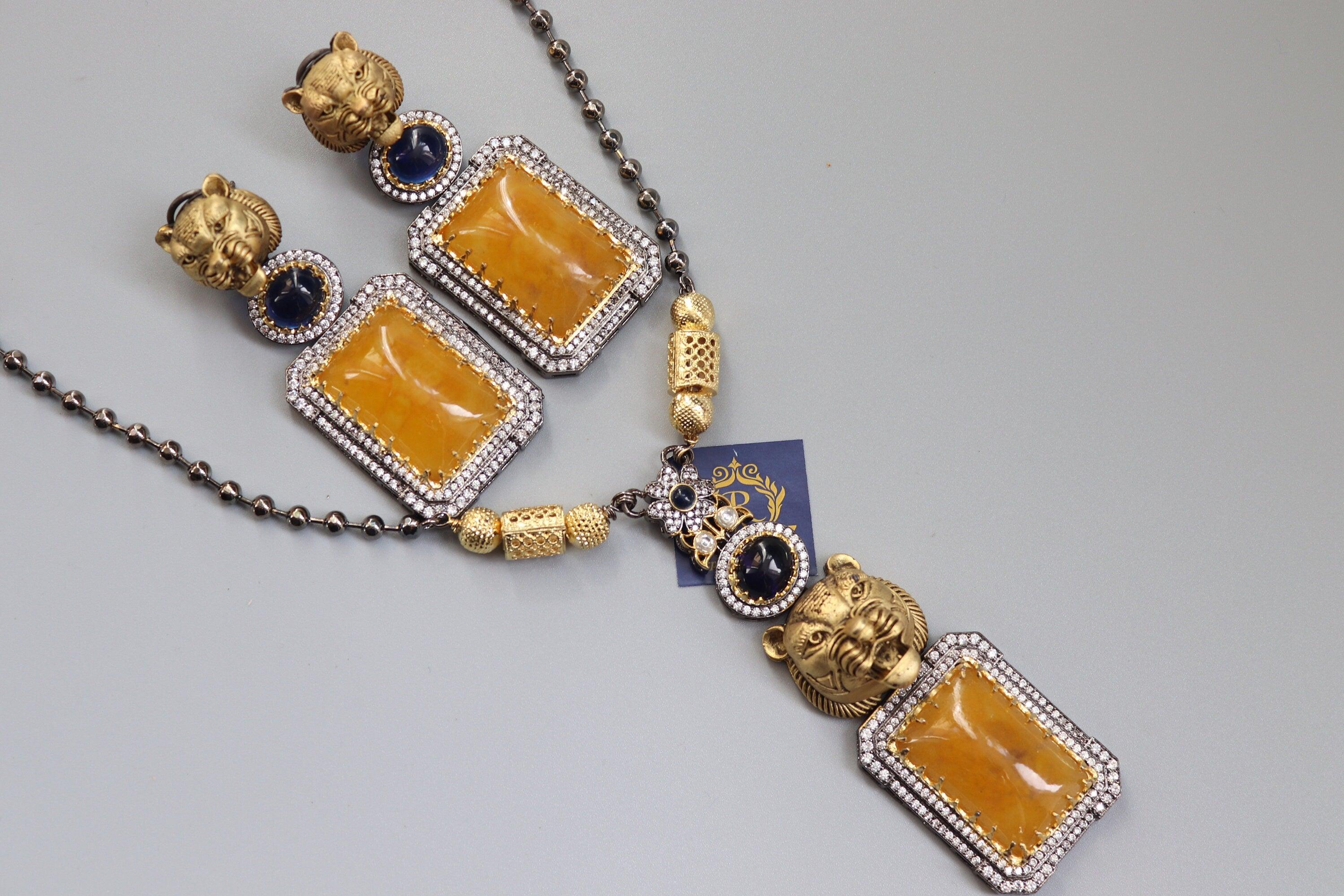 Inspired Long Jaguar Necklace Fusion Indian Necklace Indian Jewelry