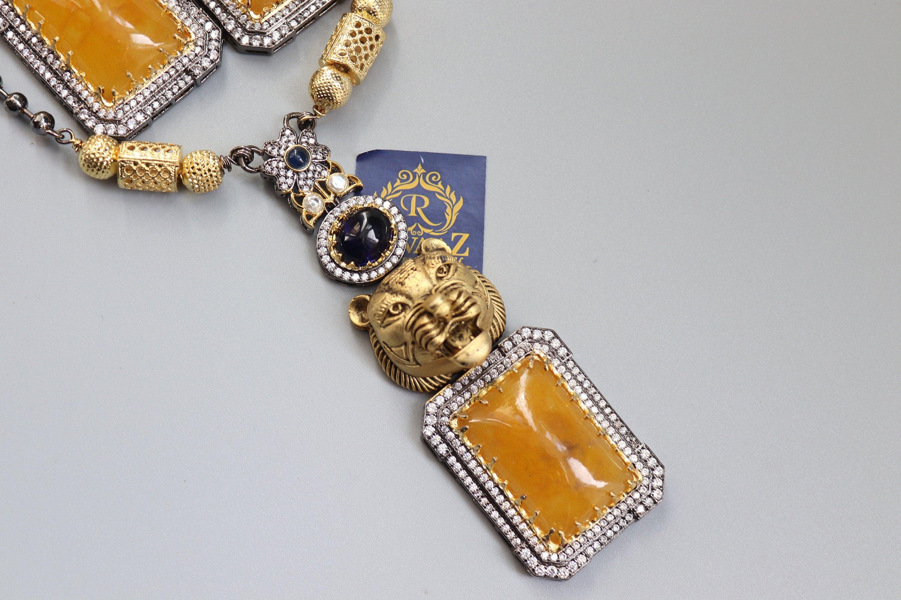 Inspired Long Jaguar Necklace Fusion Indian Necklace Indian Jewelry