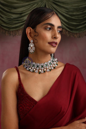 Erika Emerald Diamond Pearl Choker Earrings / Indian jewelry/ Indian Choker/ Pakistani jewelry/ Bollywood jewelry/ Pakistani Necklace
