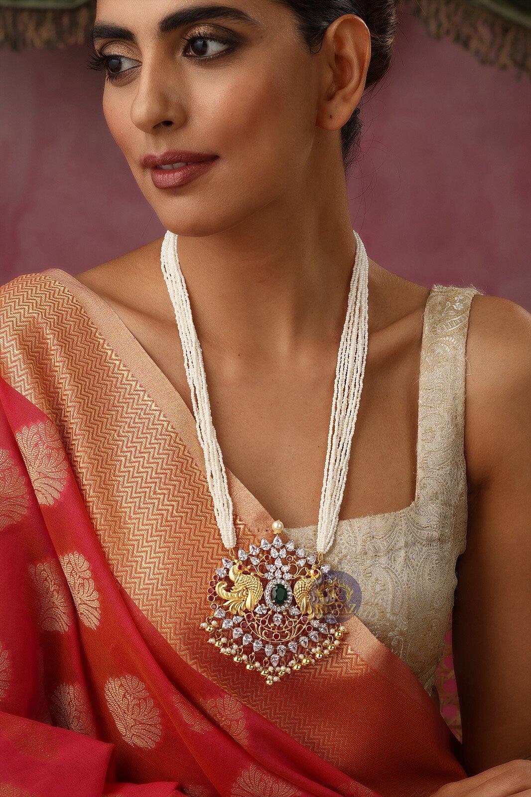 One Gram Gold Long Peacock Pendant Necklace | Indian Long Necklace | Indian Jewelry |Indian Necklace | Bollywood Jewelry