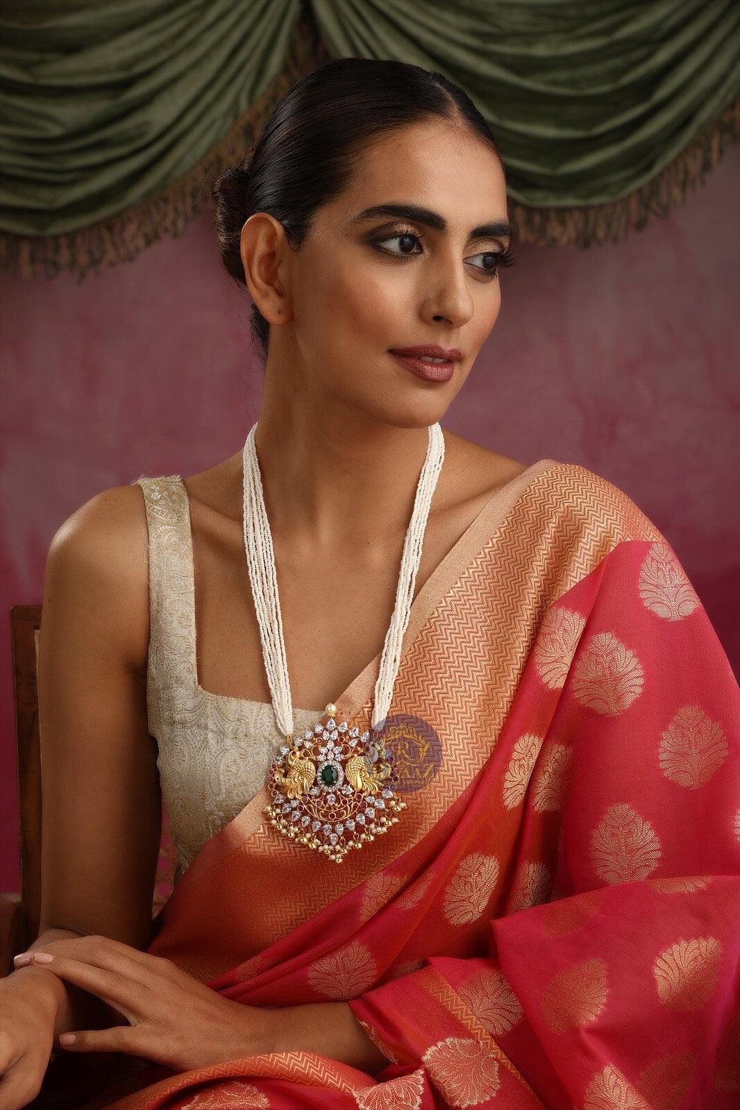 One Gram Gold Long Peacock Pendant Necklace | Indian Long Necklace | Indian Jewelry |Indian Necklace | Bollywood Jewelry