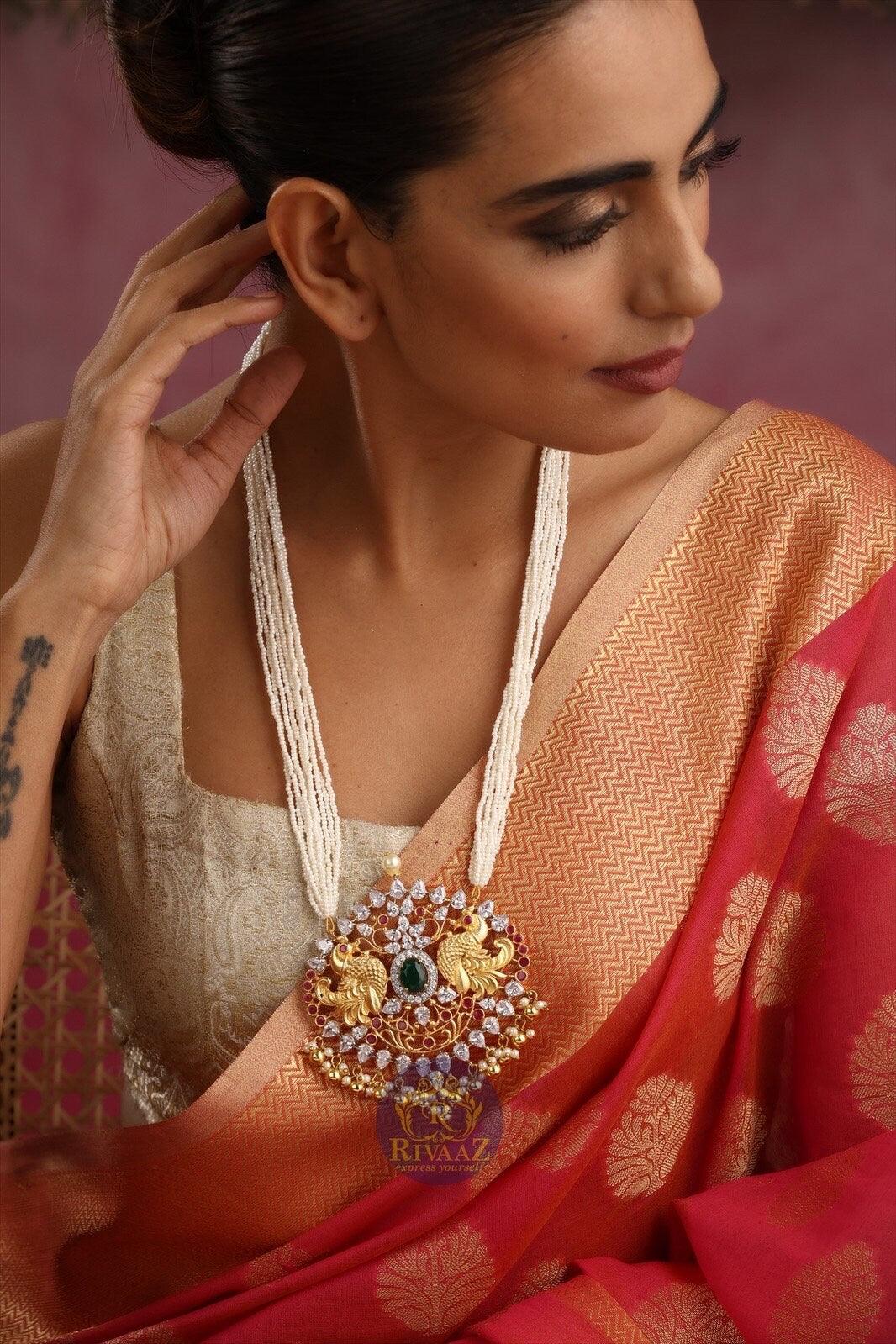 One Gram Gold Long Peacock Pendant Necklace | Indian Long Necklace | Indian Jewelry |Indian Necklace | Bollywood Jewelry
