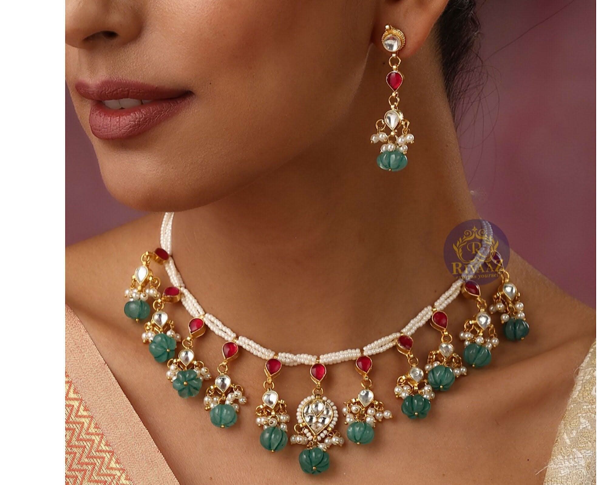 Pacchi Kundan Necklace Melon Beads Kundan Necklace Indian Necklace Set