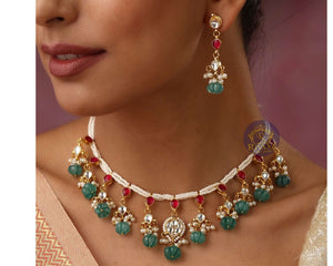 Pacchi Kundan Necklace Melon Beads Kundan Necklace Indian Necklace Set