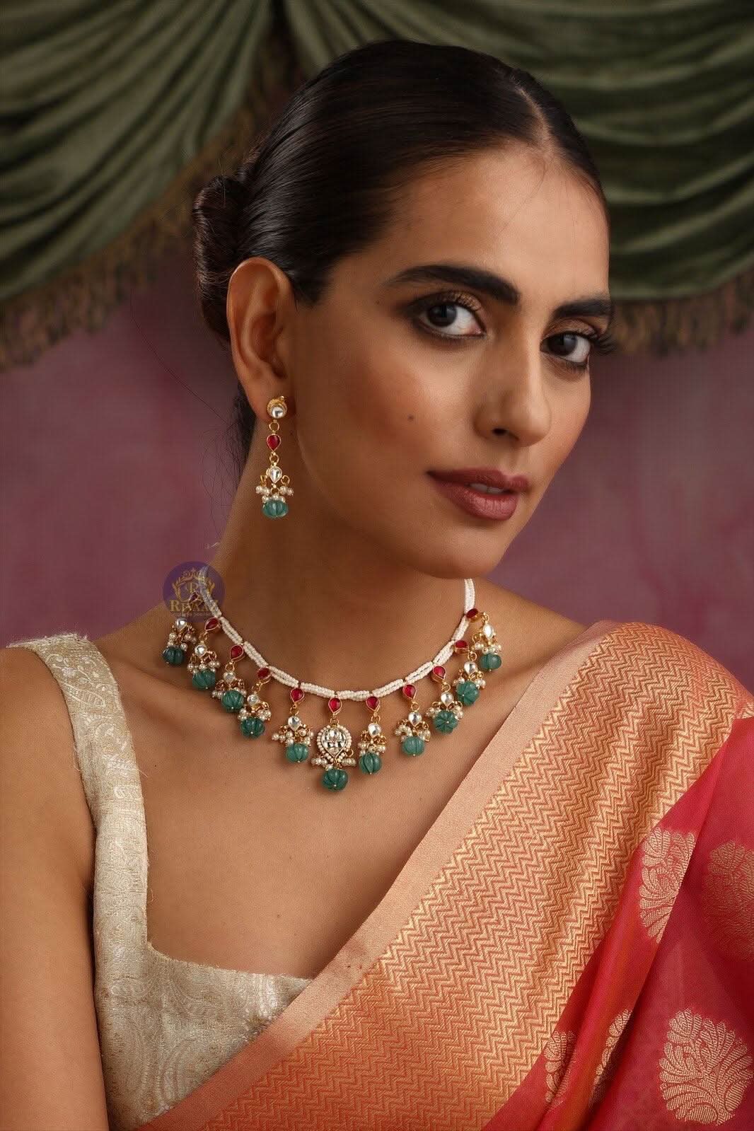 Pacchi Kundan Necklace Melon Beads Kundan Necklace Indian Necklace Set