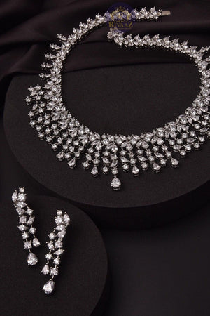 CZ Necklace Set Baguettes Diamond Necklace American Diamond Set Indian Jewelry Wedding Necklace And Earrings Set Wedding Statement Necklace