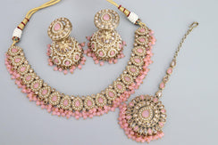 Simi Baby Pink Polki Necklace Kundan Gold Necklace by Rivaaz Jewelry Kundan Necklace Set