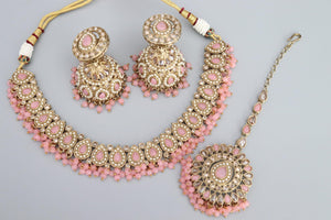 Simi Baby Pink Polki Necklace Kundan Gold Necklace by Rivaaz Jewelry Kundan Necklace Set