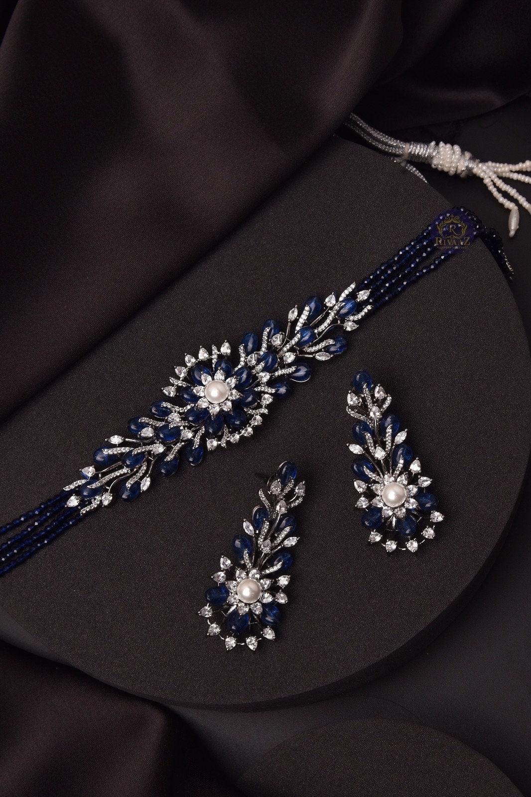 Mia Sapphire Blue Diamond Choker Necklace Indian Choker