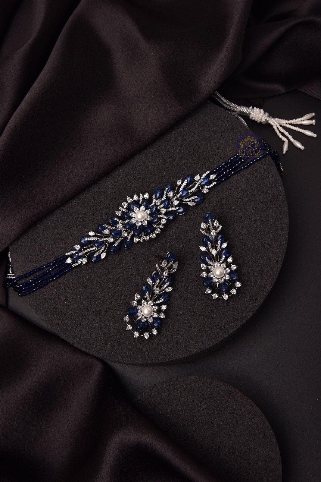 Mia Sapphire Blue Diamond Choker Necklace Indian Choker