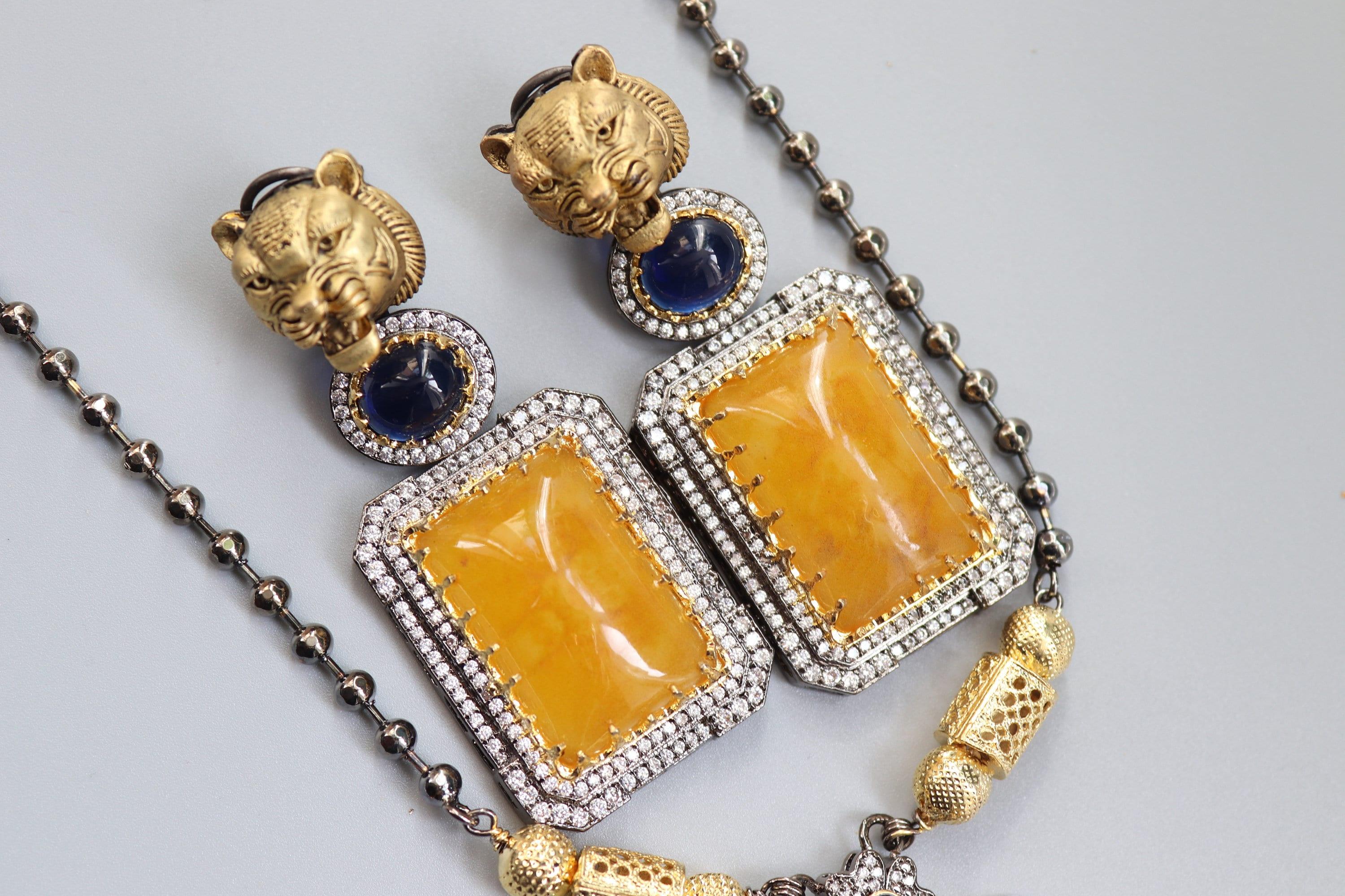 Inspired Long Jaguar Necklace Fusion Indian Necklace Indian Jewelry