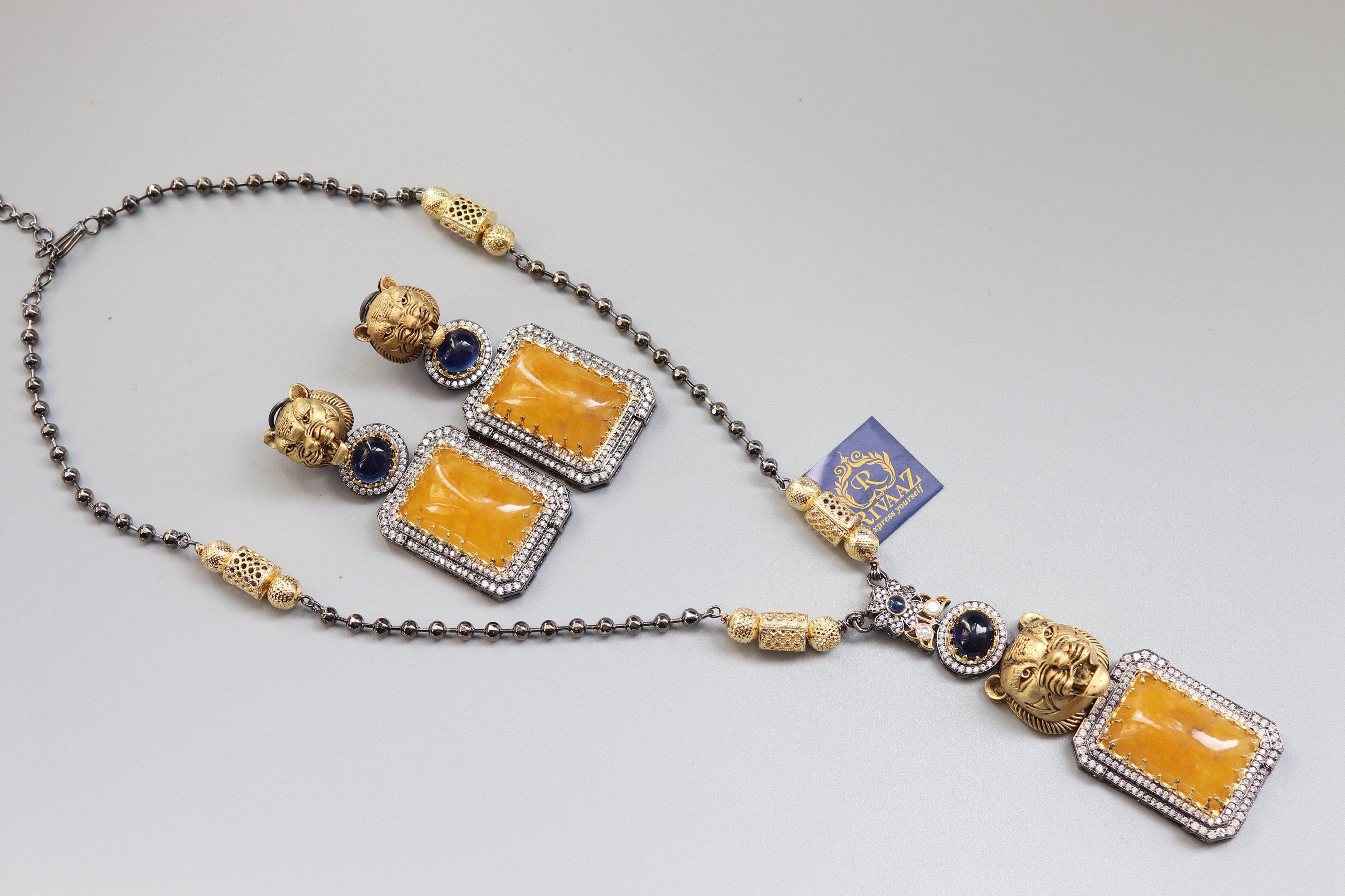 Inspired Long Jaguar Necklace Fusion Indian Necklace Indian Jewelry