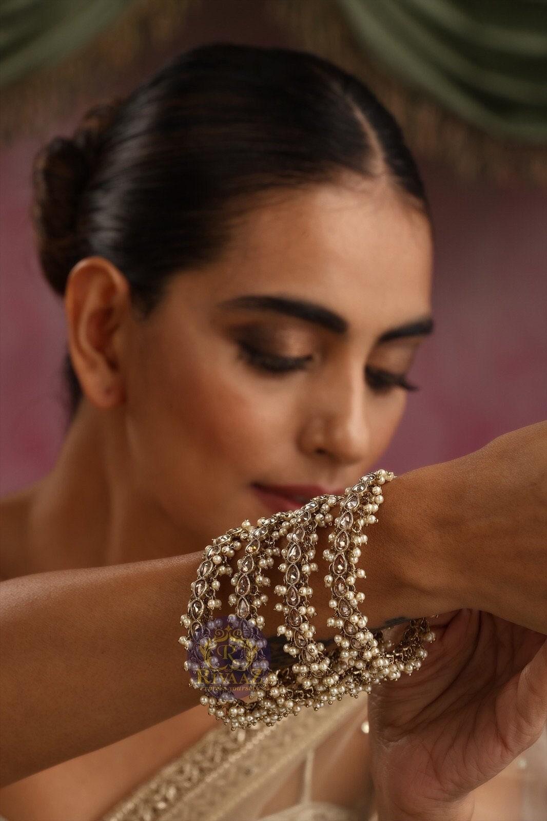 Polki Pearl Bangle Set of 4 • Kundan Bangle • Indian Bangle • Pakistani Bangle Punjabi Jewelry • Punjabi Bangle • Gold Polki Bangle
