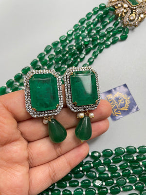 Emerald Green Long Necklace with Earrings in Doublet Emerald / Victorian Necklace/ Indian Long Necklace/ Indian Jewelry/ Pakistani Jewelry