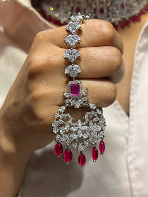 Pari Ruby Diamond Choker CZ Choker American Diamond Necklace Set Choker Necklace Indian Cubic Zirconia Necklace Pakistani Jewelry
