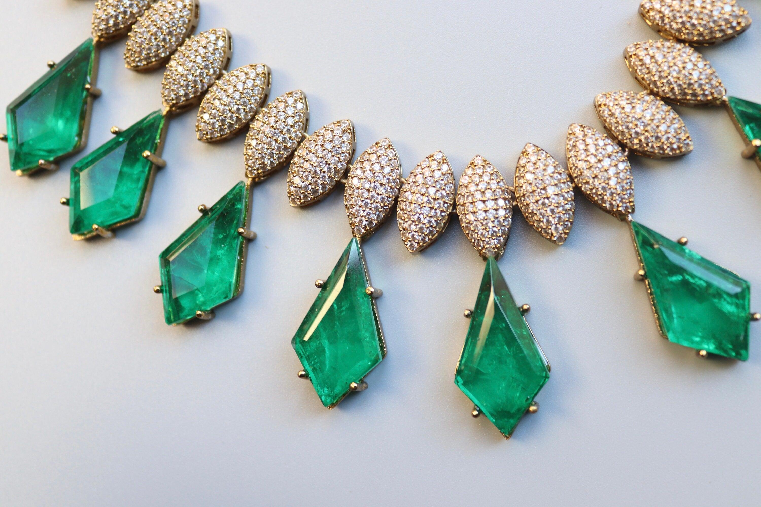 Mira Victorian Necklace with Emerald Doublet Stones | Kundan Necklace Set | Indian Jewelry | Victorian Necklace | Indian Necklace