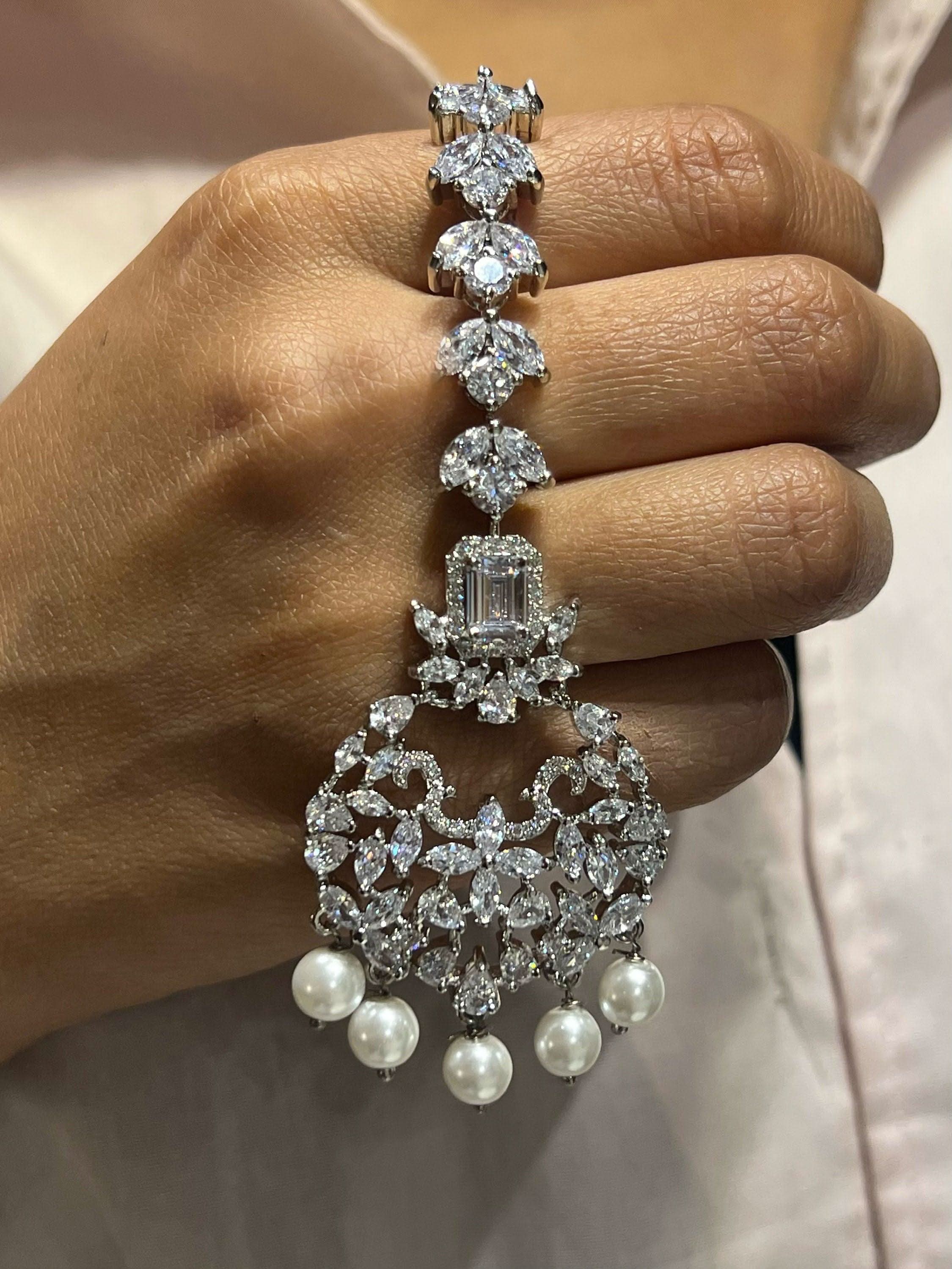 Pre Order Pari Pearl Diamond Choker CZ Choker American Diamond Necklace Set Choker Necklace Indian Cubic Zirconia Necklace Pakistani Jewelry