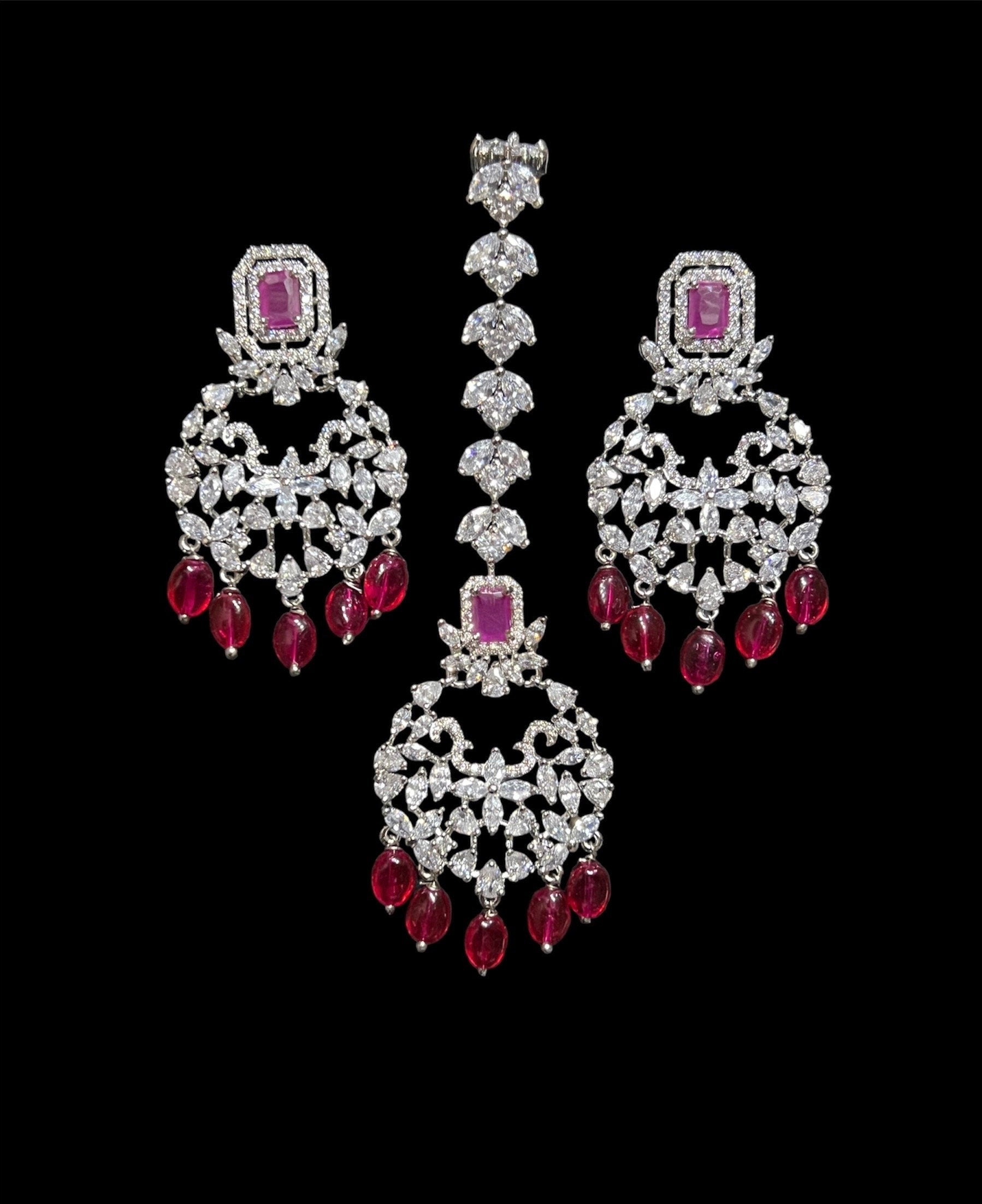 Pari Ruby Diamond Choker CZ Choker American Diamond Necklace Set Choker Necklace Indian Cubic Zirconia Necklace Pakistani Jewelry