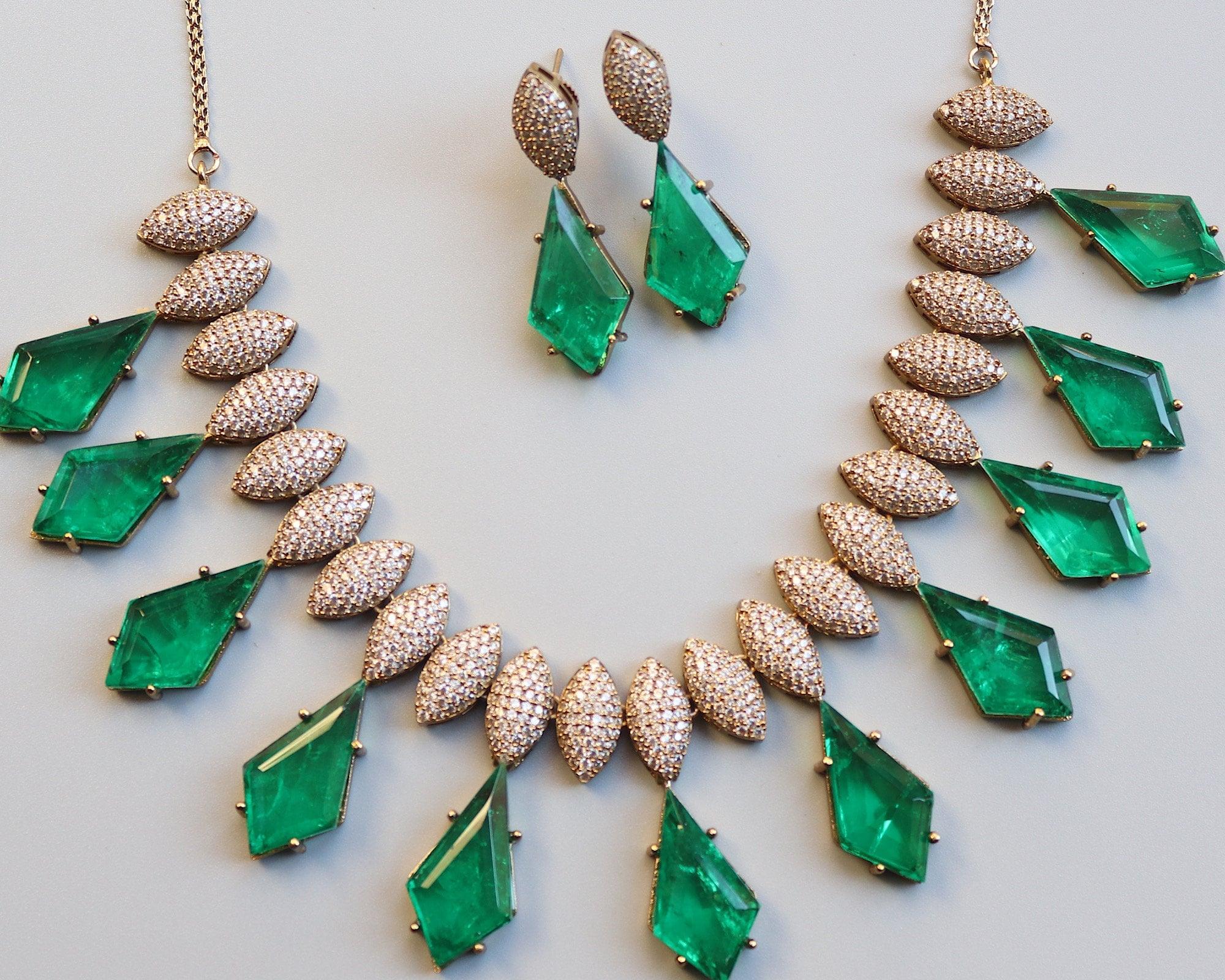 Mira Victorian Necklace with Emerald Doublet Stones | Kundan Necklace Set | Indian Jewelry | Victorian Necklace | Indian Necklace