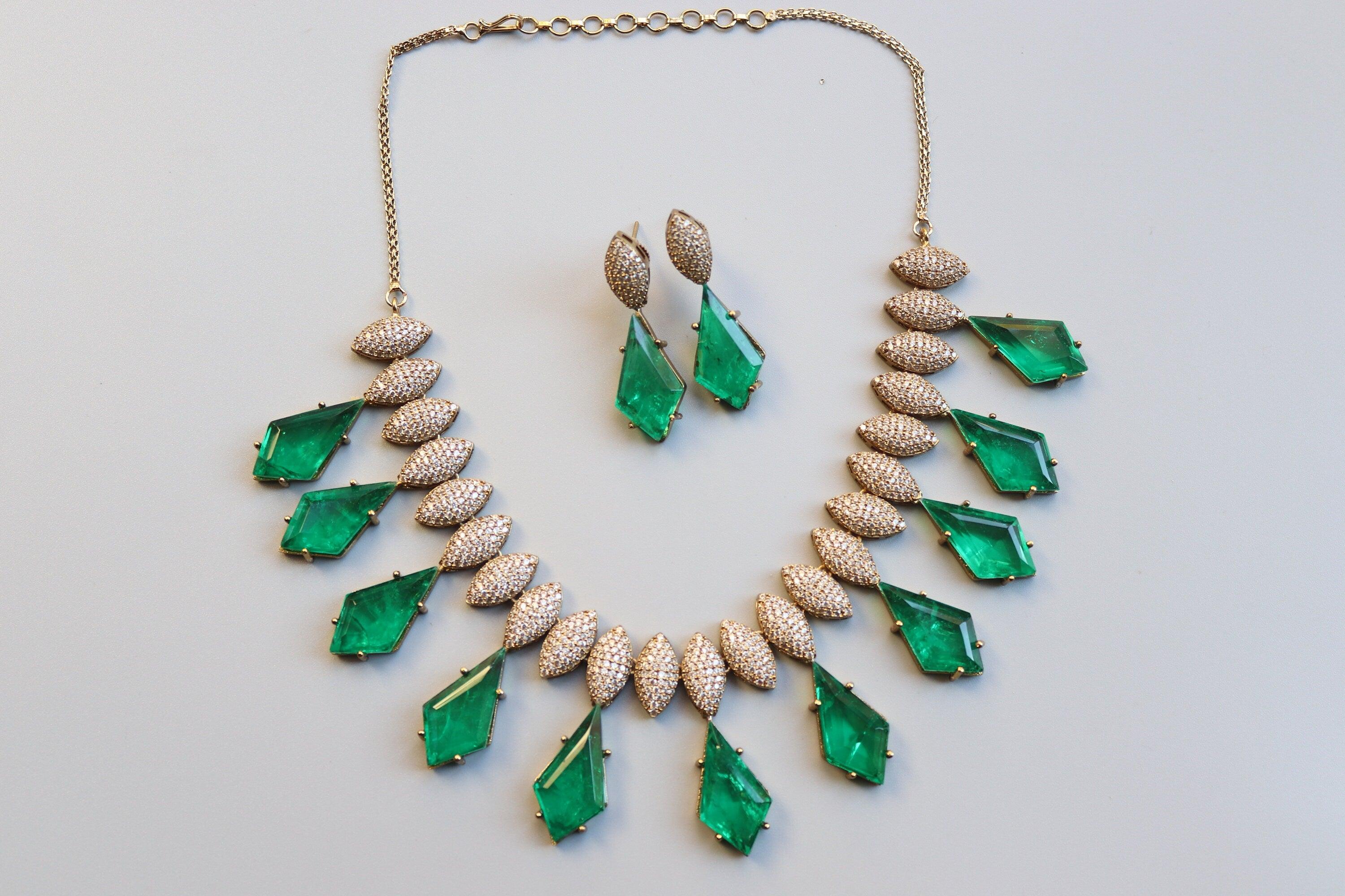 Mira Victorian Necklace with Emerald Doublet Stones | Kundan Necklace Set | Indian Jewelry | Victorian Necklace | Indian Necklace